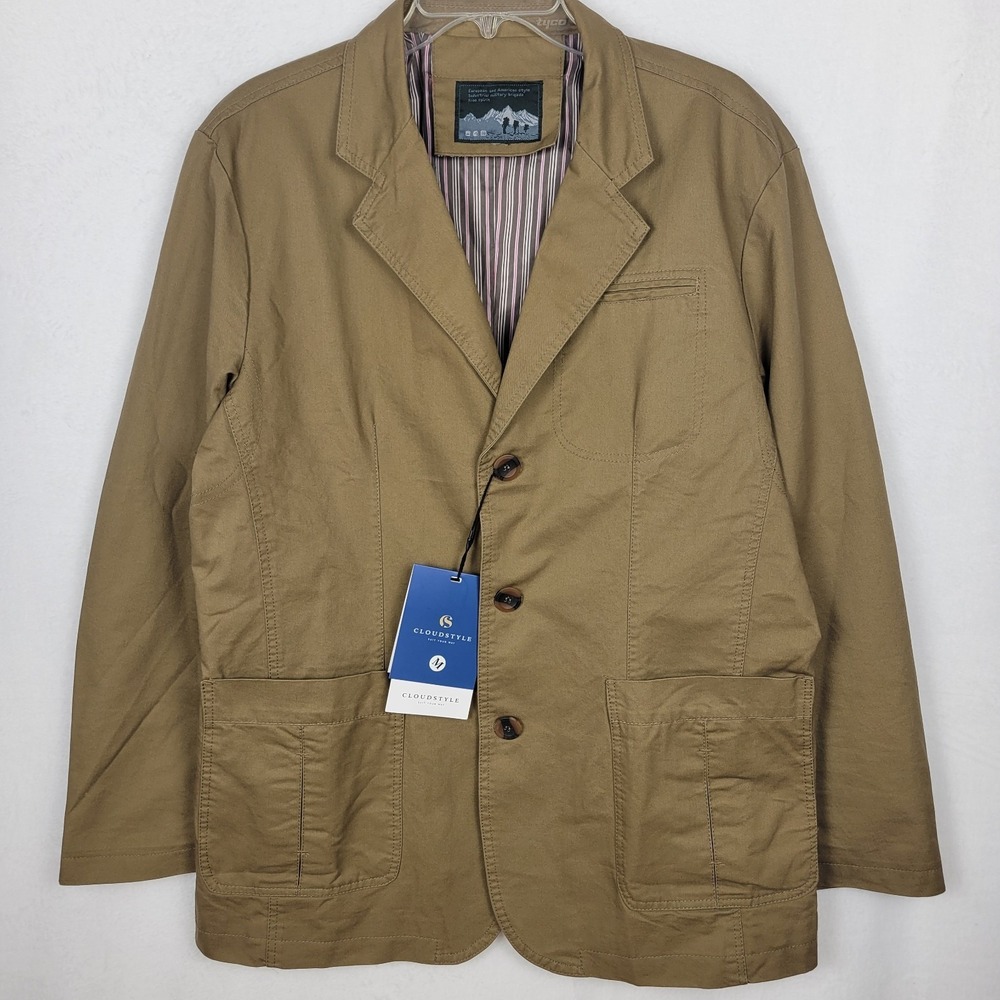 NWT CloudStyle Men's Khaki 100% Cotton Casual Military Blazer Jacket Size M